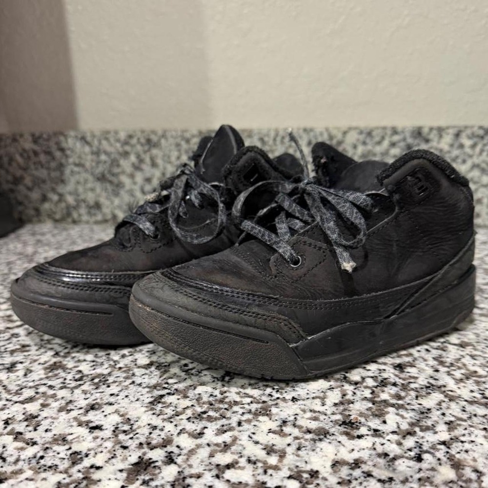 AIR JORDAN 3 RETRO PS Black Cat Sneakers 12C Preschool Blackout Elephant Print